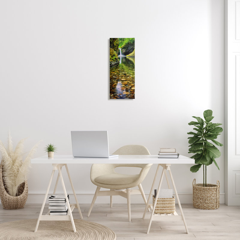 Clear Stream Waterfall Green and Brown Canvas Landscape Print