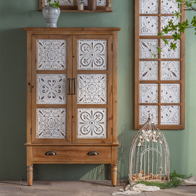 Buffet brun + bois massif blanc + fer