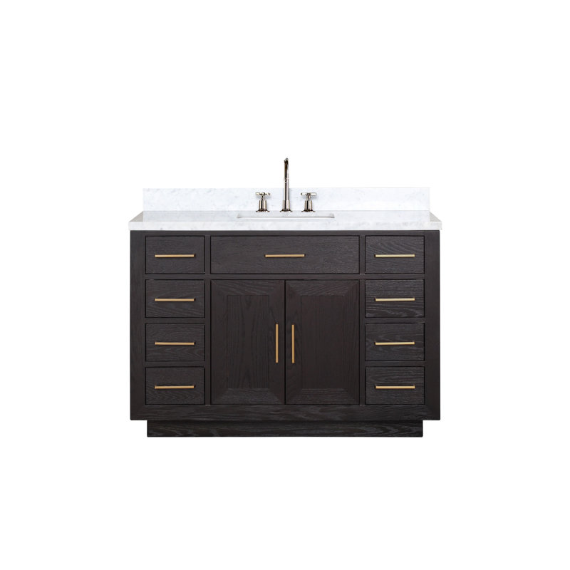Ensemble de meuble-lavabo simple en chrome l 48 po x P 22 po Abbey, Chêne noir, Marbre de Carrare blanc