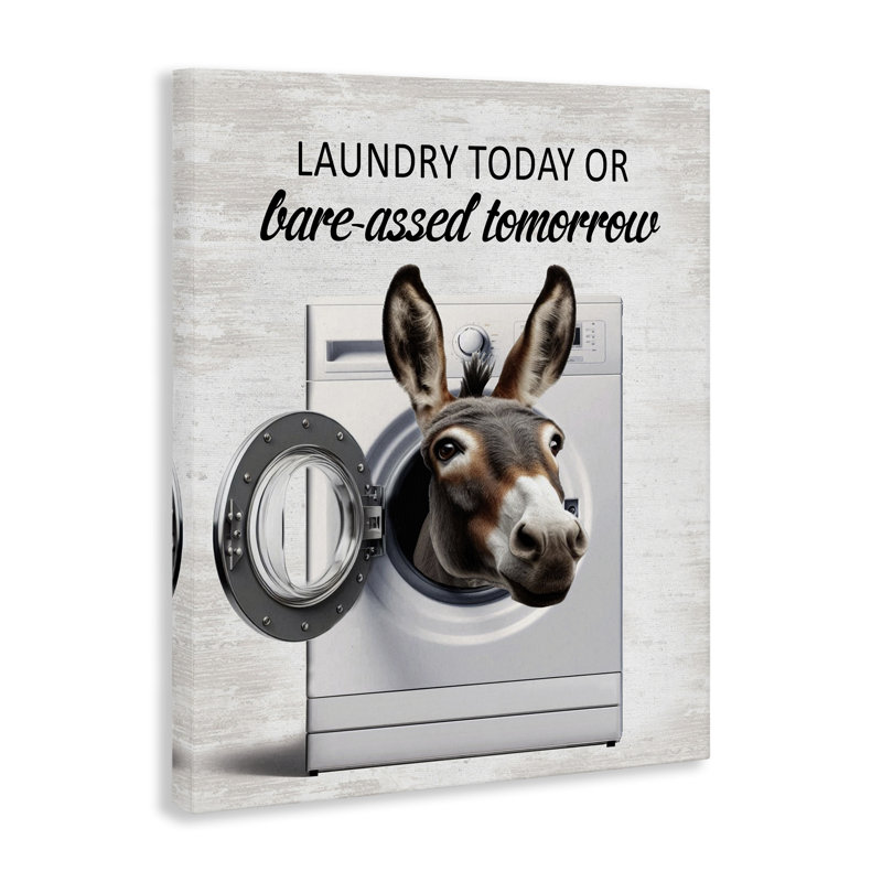 Toile «Sassy Laundry Donkey», conception par lettrage et doublure, H 20 po x l 16 po