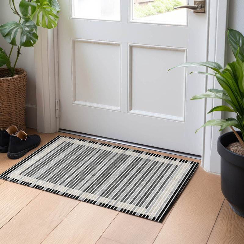 Machine Washable Indoor/Outdoor Christain ACN1399 Black Rug, Rectangle 1'8" x 2'6"