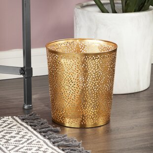 Satin Brass Decorative Wastebasket with Metal Liner