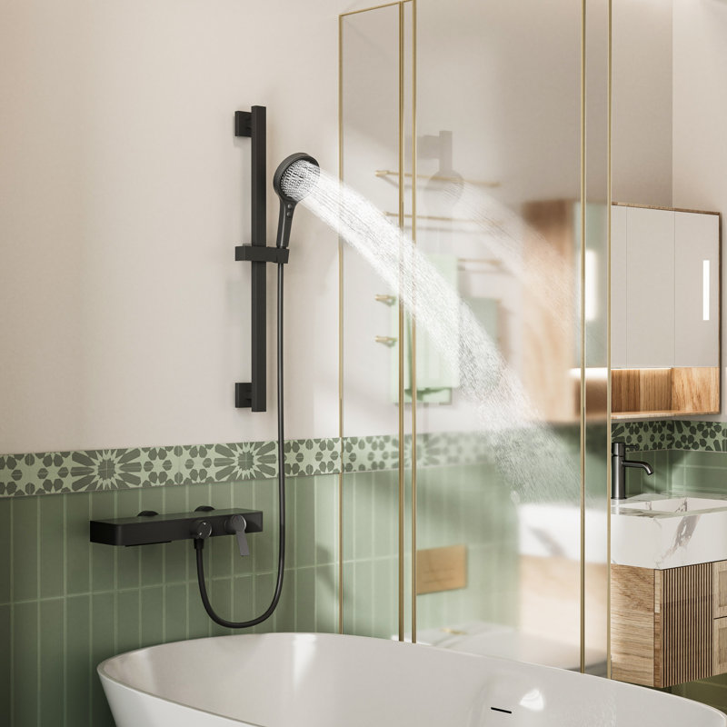 Bathroom Faucet Set With Round Handheld Shower, Brushed Gold