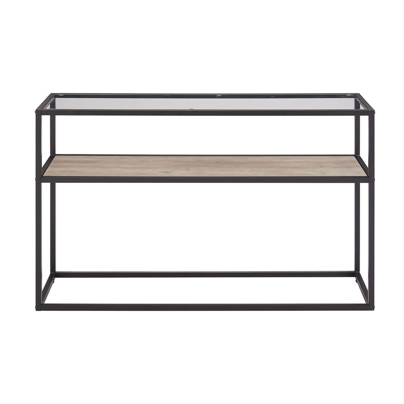 48.03'' Glass Top Console Table, Oak, Black