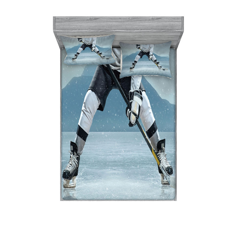 Ensemble de draps et taies décoratives Ambesonne Sports, gris anthracite / blanc