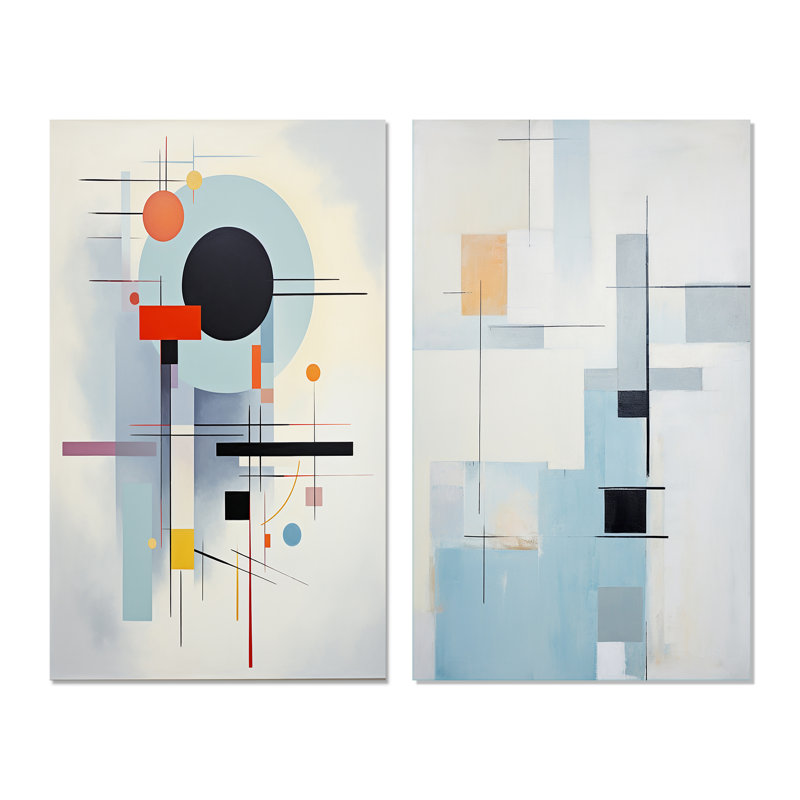 «Beige Blue Suprematism Serene Abstractions», 2 pièces, Toile tendue, H 32 po x l 32 po