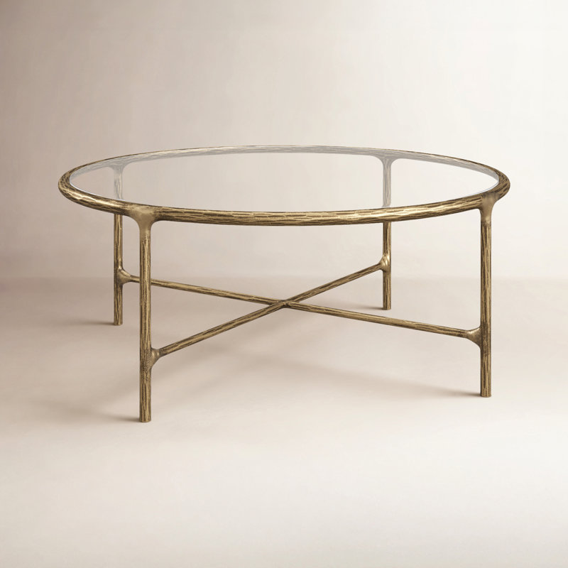 Evelynn 4 Legs Coffee Table, Brass, Clear, Glass