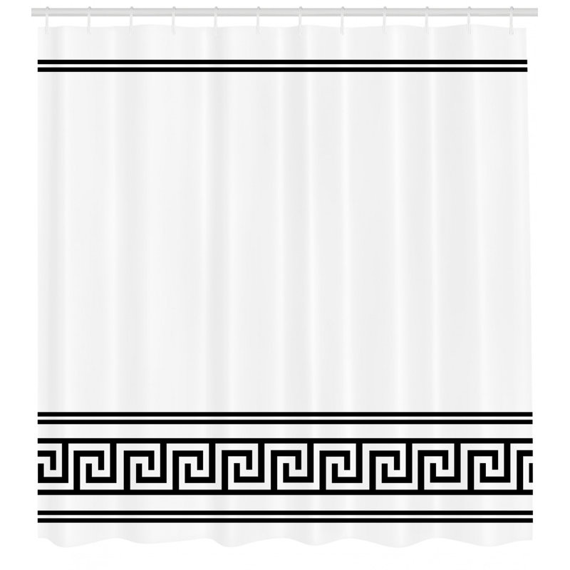 Greek Key Pattern Black and White Fabric Shower Curtain