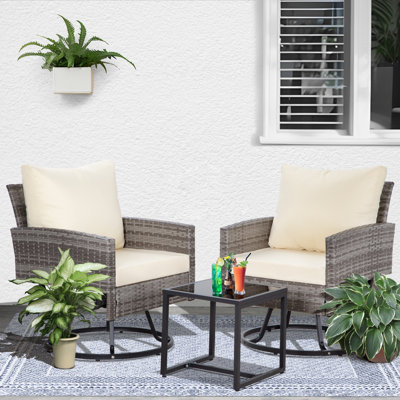 3 Piece Outdoor Furniture Swivel Chair Sets with Cushions