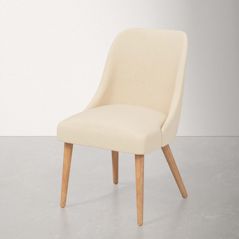 Chaise en bois massif Lozelle, Bois naturel, Velours performance perle classique