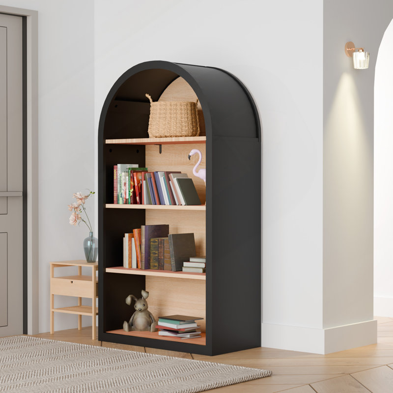 4-Tier Black Arched Bookshelf, 43" Tall Arched Bookcase With Storage Shelves, Natural