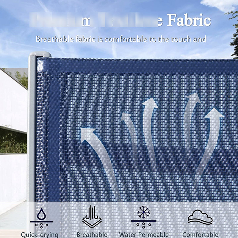 Chaise longue d'extérieur bleue - 5 positions réglables, aluminium, tissu, roues pour la mobilité, chaises de patio de piscine toutes saisons