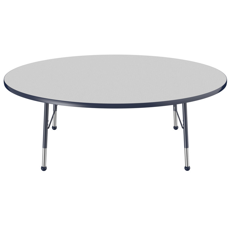 Table ronde à hauteur réglable, H 24 po x L 60 po x l 60 po, Gris / bleu marine, Gris
