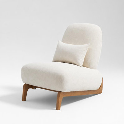 Modern Armless Accent Chair with Curved Solid Wood Base, Upholstered Slipper Chair with Removable Lumbar Pillow, High-Back Lounge Chair