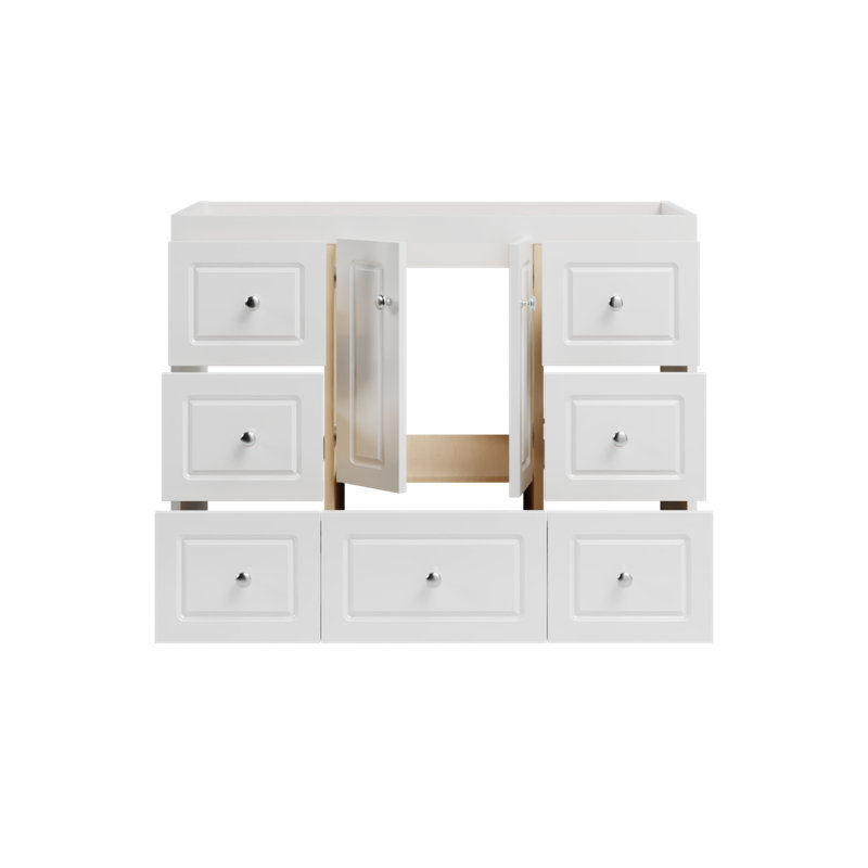 Ultraline 42 in. W x 21 in. D x 34.5 in. H Bath Vanity Cabinet without Top in Winterset, Satin White