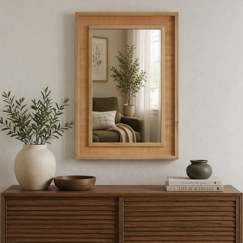 Miroir décoratif en rotin, 20 po x 30 po, Naturel
