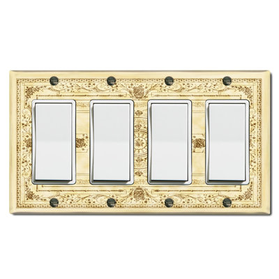 Metal Light Switch Plate Outlet Cover (Elegant Beige Carpet Rug Print - Quadruple Rocker)