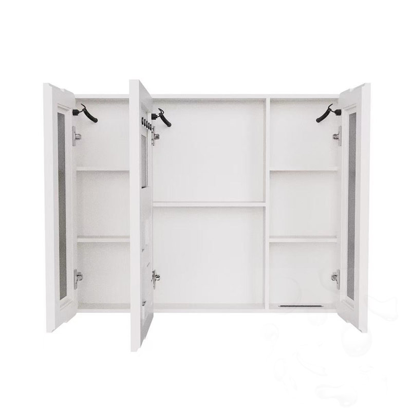 Armoire de salle de bain à miroir DEL avec 3 portes, crochets et poches de rangement