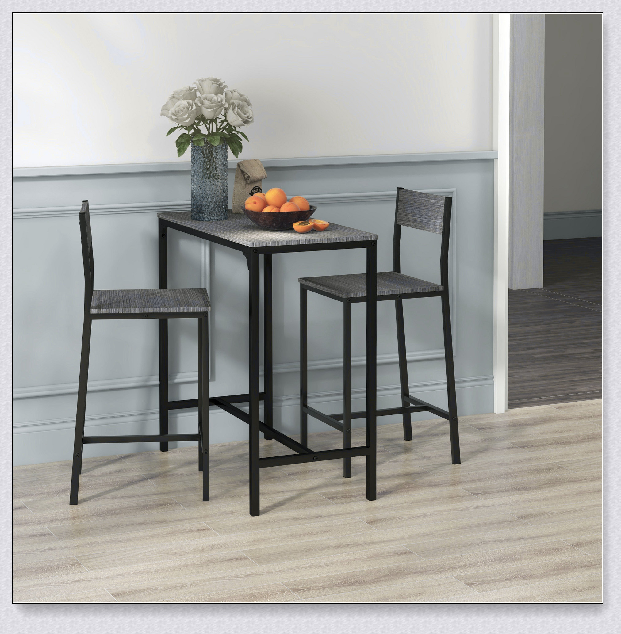 17 Stories 3 Piece Bar Table And Chairs, Industrial Dining Table Set For 2, Counter Height ...