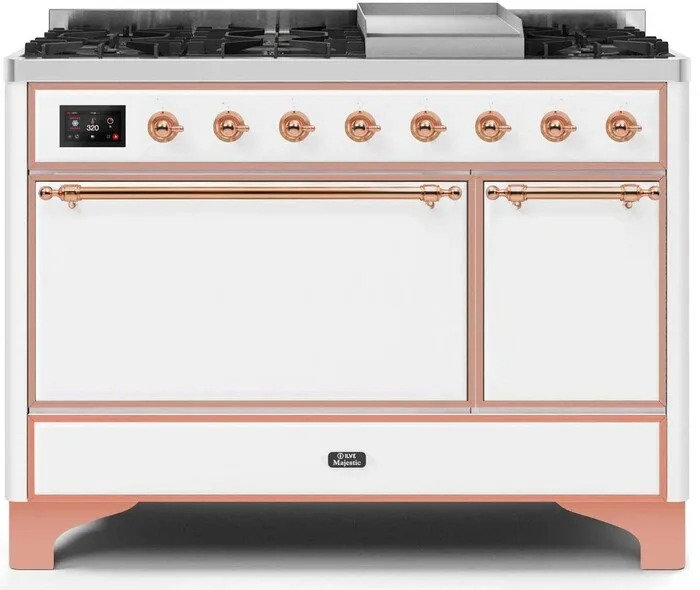 Majestic II 47.83" 5.02 Cu.Ft. Freestanding Dual Fuel with Griddle and Convection Oven, White/Copper, Liquid Propane