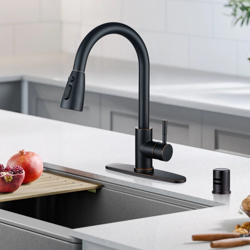 Single Handle Stainless Steel Pull-Down Kitchen Faucet with Air Gap Kit Combo, Oil Rubbed Bronze