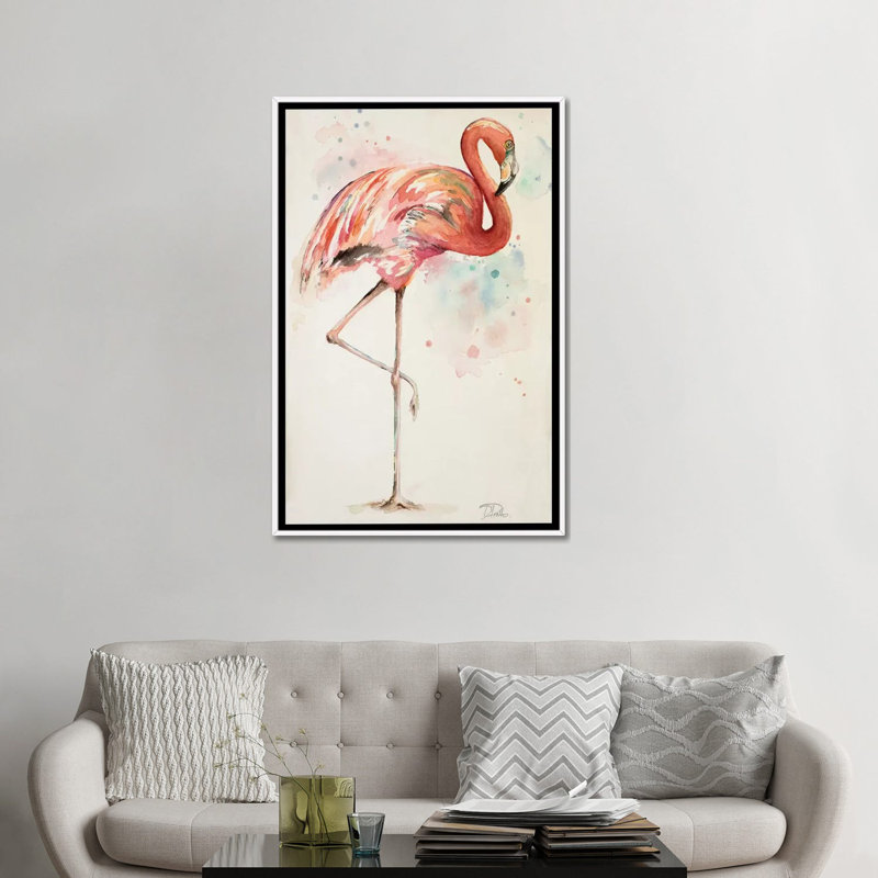 Reproduction d’art, "Flamingo II" par Patricia Pinto, Toile blanche encadrée, Pas de tapis, H 48 po x l 32 po x P 1,5 po