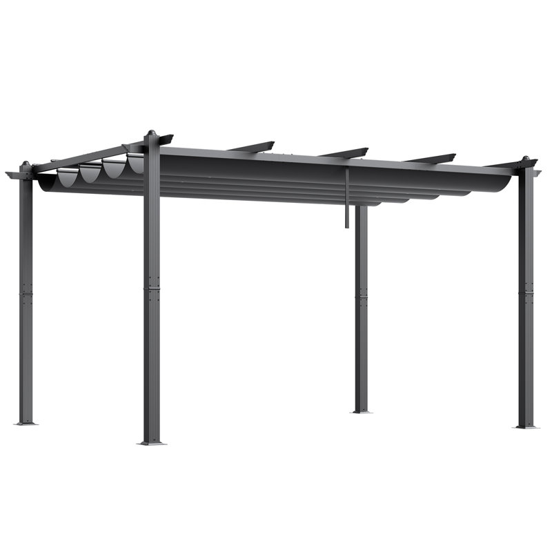 Pergola d'extérieur rétractable avec auvent en aluminium, Gris, H 90,55 po x l 116,54 po x P 15,55 po