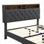 Structure de lit tapissier KING -Size avec tête de lit en tissu de lin touffeté à boutons, ports USB, station de charge pratique, deux poches latérales, ne nécessite pas de sommier-283033870-283033871