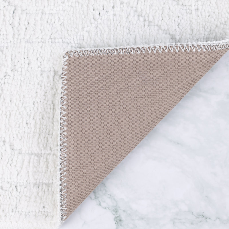 Brou Diamond Lattice Textured Machine Washable 2 Piece Bathroom Rug Set, MEDIUM- 2 Piece Set, White
