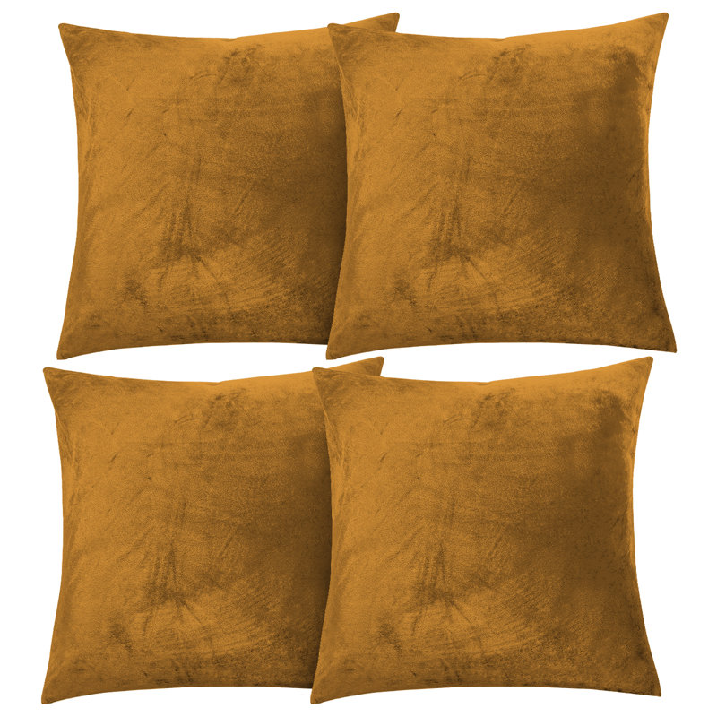 Aspire Homeware Square Plain Velvet Scatter Cushion Cover, Ochre, Pack of 4