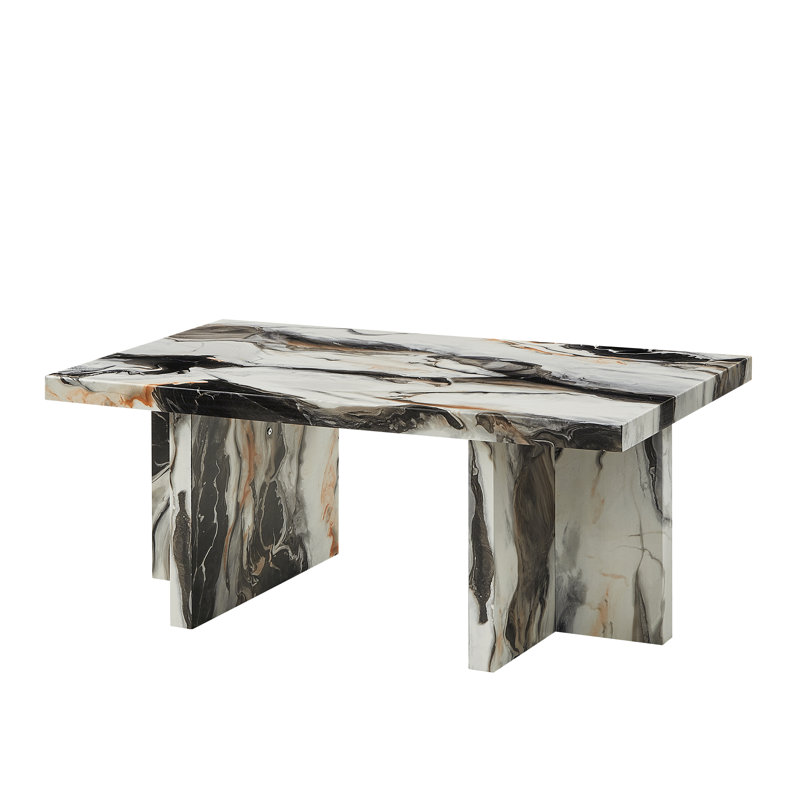 Breunig Contemporary Coffee Table, Off-White Faux Marble