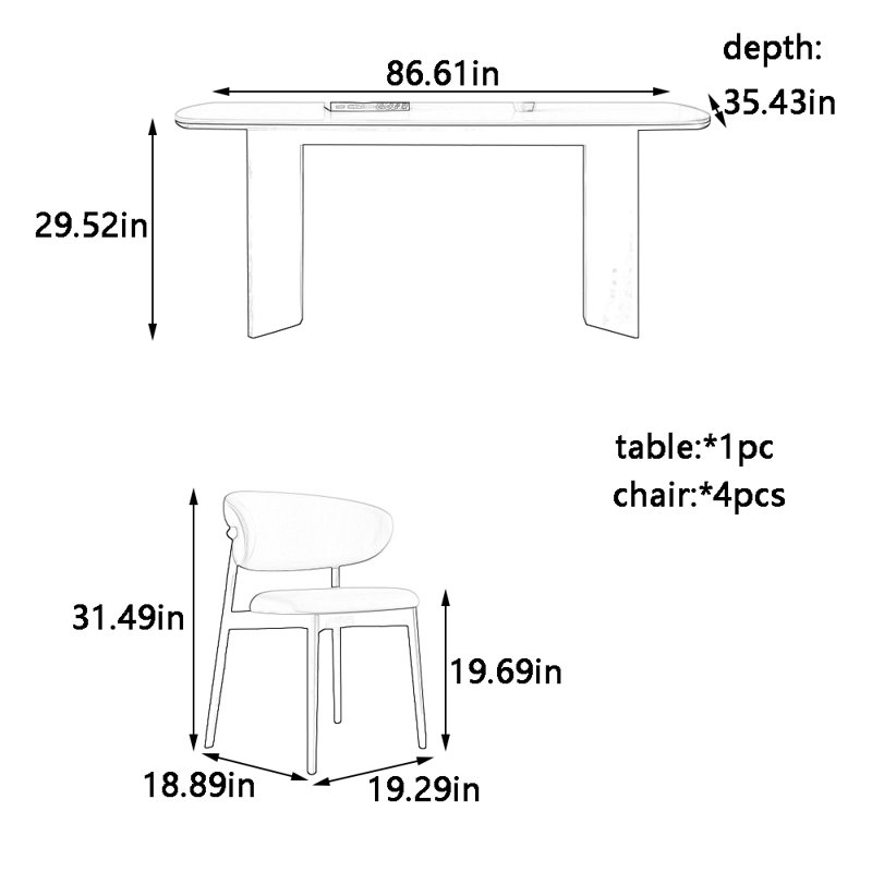 Ensemble de table et chaises Natural Rock, H 29,52 po x L 86,61 po x l 35,43 po