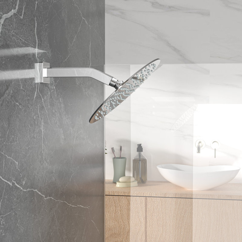 Bras de douche de 6 pouces avec bras de douche mural en acier inoxydable avec couvercle et bride, Chrome poli