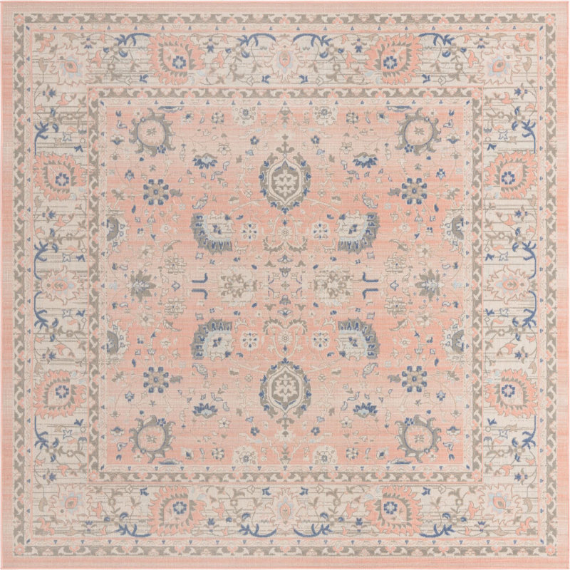 Tapis oriental rose poudre Exann, Carré 7 pi 10 po