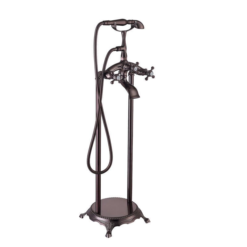 Topcraft Floor Mounted Freestanding Tub Faucet with Handheld Shower, Oil Rubbed Bronze