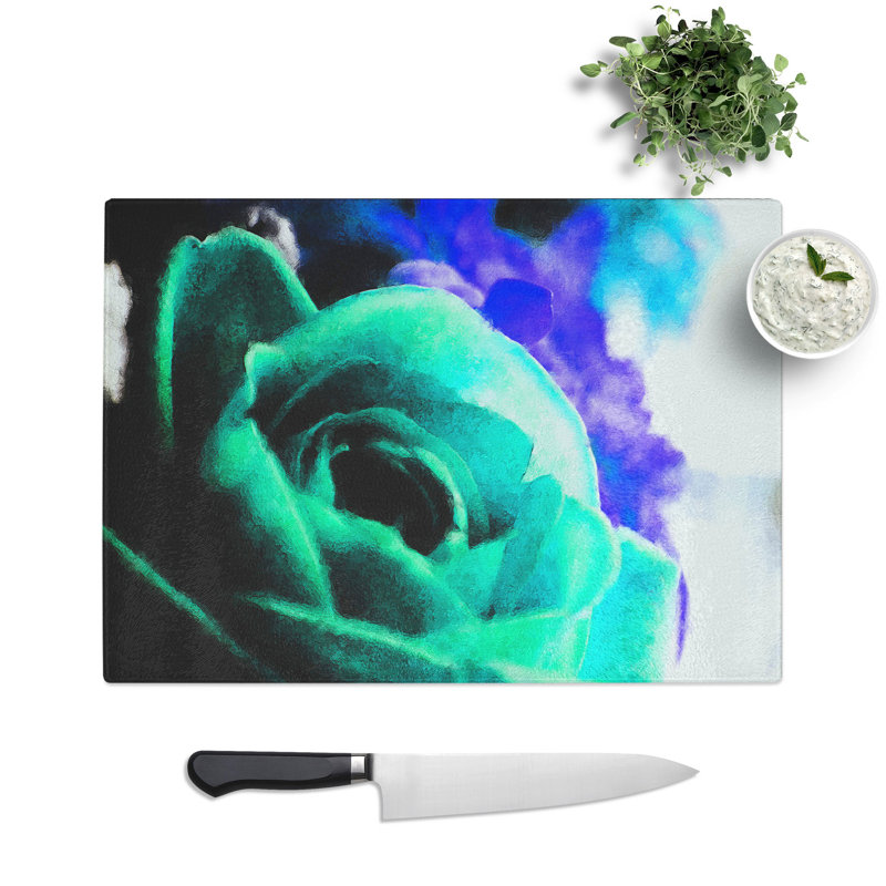 Teal Rose Flower Chopping Board, 28.5cm W x 39cm L