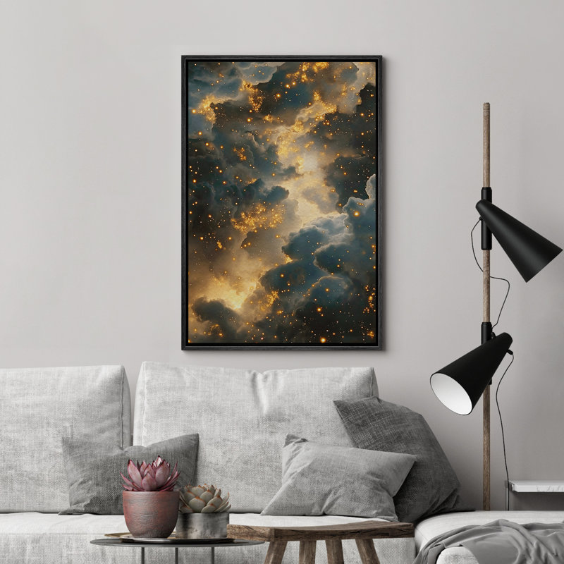 Reproduction murale encadrée de décorations de chambre à coucher dorées Glam Moody, Noir, noir, noir, noir, H 24 po x l 16 po