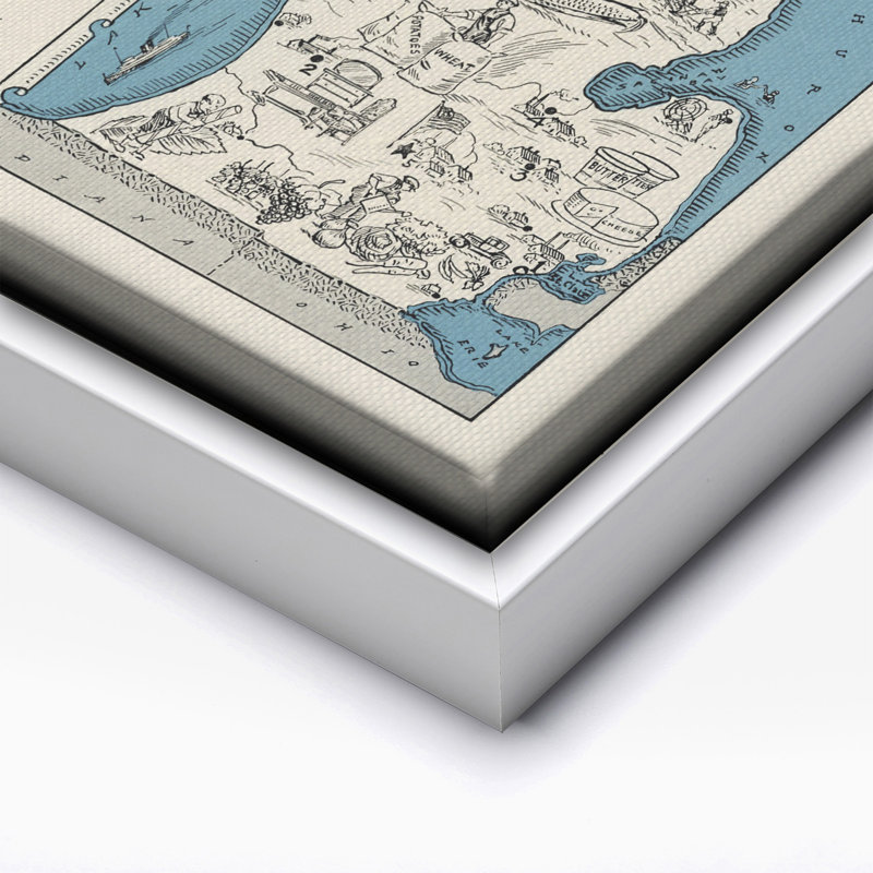 Carte illustrée du Michigan n ° 2, Canvas, 12"H x 16"W, White Framed