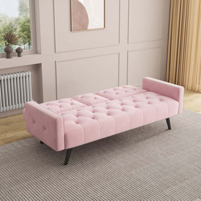 72.4"W Velvet Sofa Bed with Nailhead Trim Armrests & Dual Cup Holders