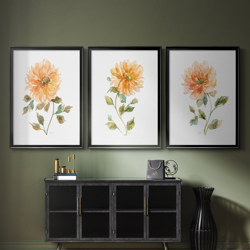 Bright Botanical I - Toile tendue avec châssis sur mesure - 3 pièces, Noir, noir, noir, noir, H 30 po x l 63 po