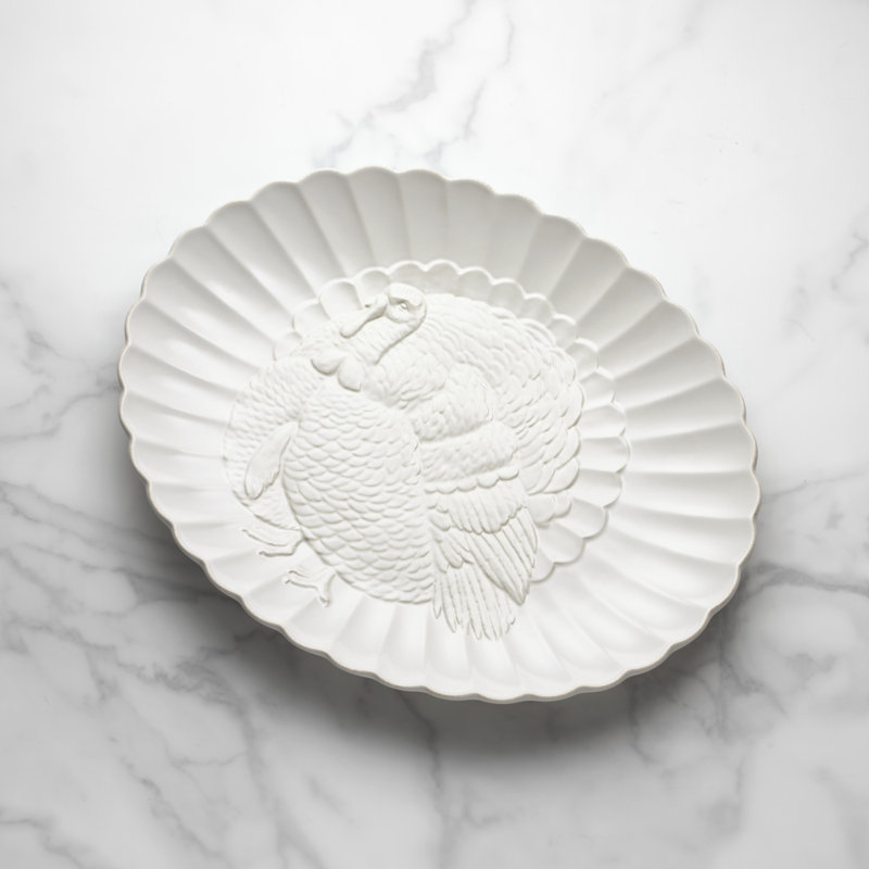  French Perle Carved Turkey Platter