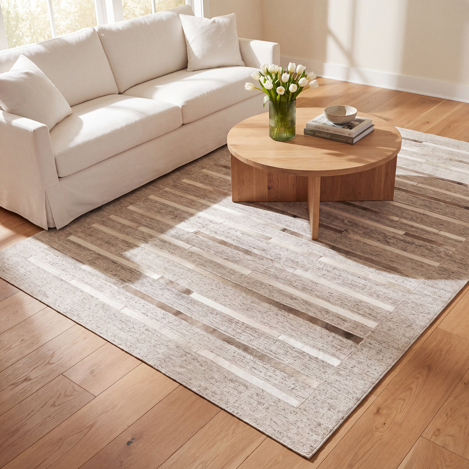 Giselle Hand-Woven Striped Cowhide Rug, Rectangle 8'10" x 12'
