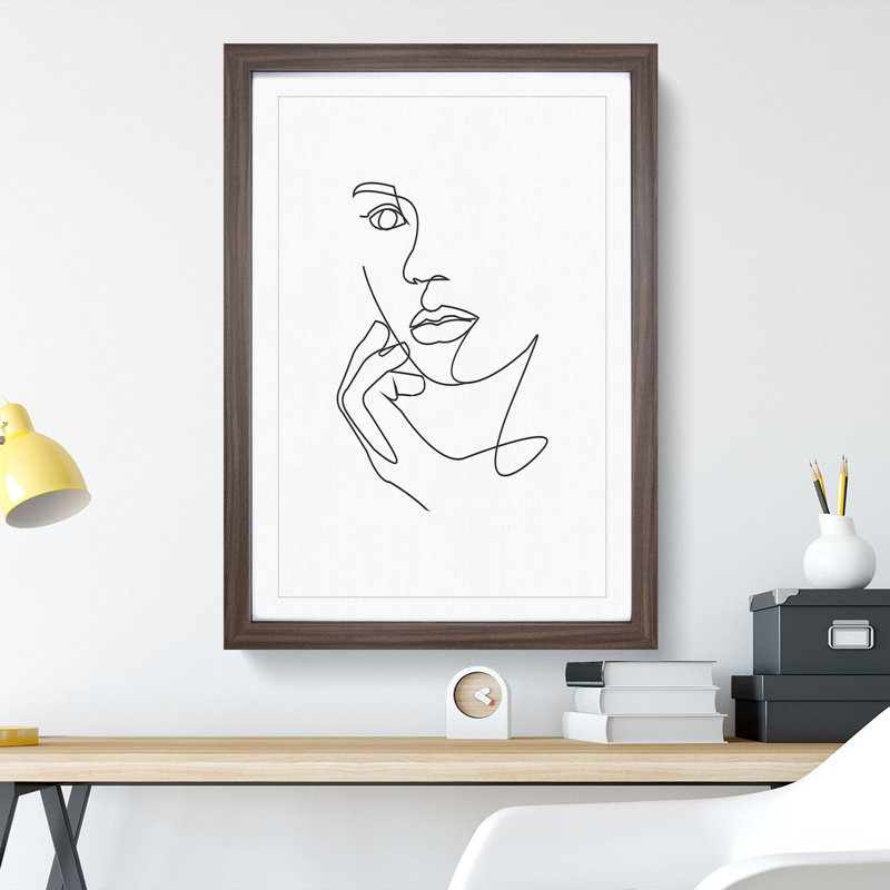 Line Female Face - Framed Print, Walnut Framed, 90cm H x 65cm W x 2cm D