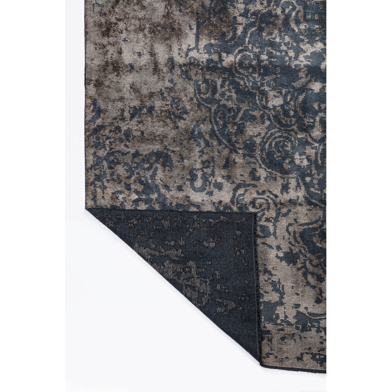 Rapture Blue/Beige/Gray Damask Luxury Area Rug, Rectangle 7'10" x 11'2"