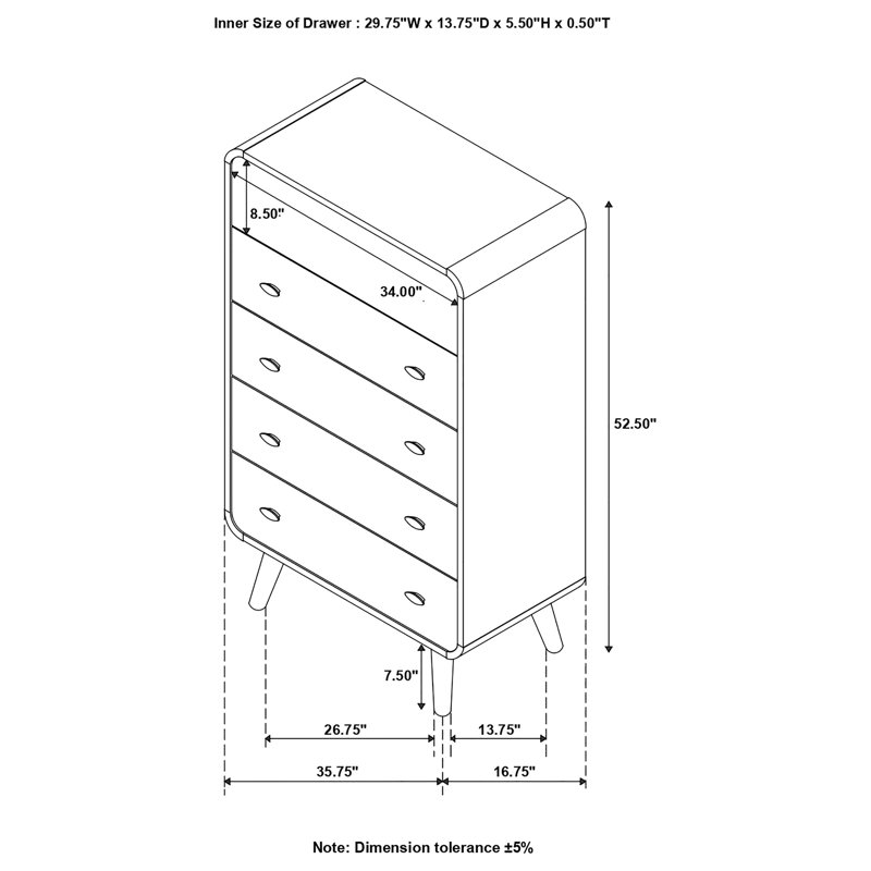 Commode 5 tiroirs Donald noyer foncé