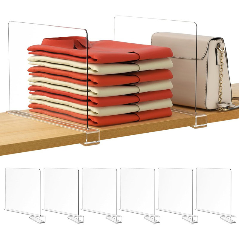 Organisateur de placard et ensemble de rangement - Séparateurs de tablette en acrylique transparent - Organisateur de sac à main vertical pour chandails, chemises, sacs à main et rangement de cuisine