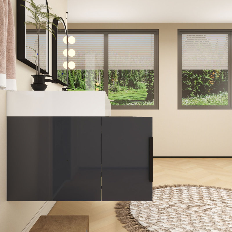 Jessica 60'' Wall-Mounted Single Bathroom Vanity, Gloss Gray