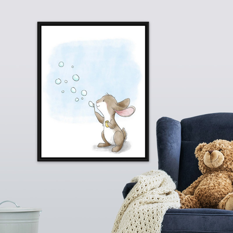 « souffleing bubbles », impression Little Bunny, H 30 po x l 24 po x P 1,75 po, Cadre pour toile flottant noir