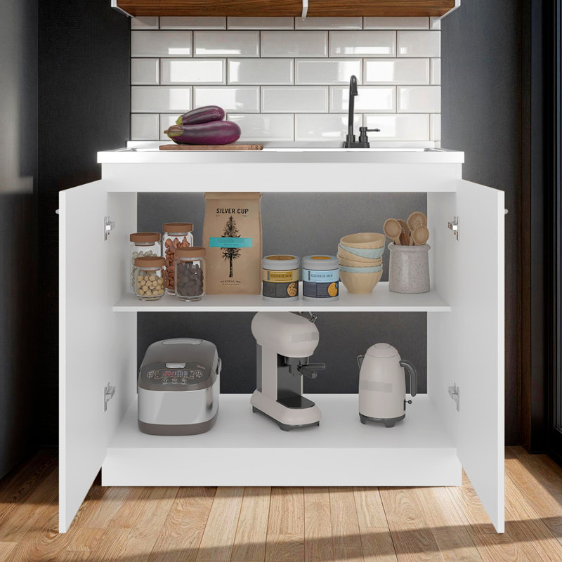 Unité de rangement de cuisine contemporaine blanche, portes doubles, 3 tablettes, rangement moderne de haute qualité pour une utilisation de longue durée, configuration à 2 portes, étagères, gadgets de rangement idéaux