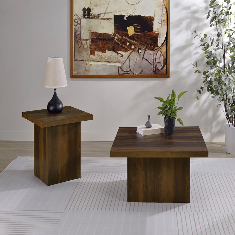 Ensemble 2 pièces table basse et table de bout carrée, pin foncé
